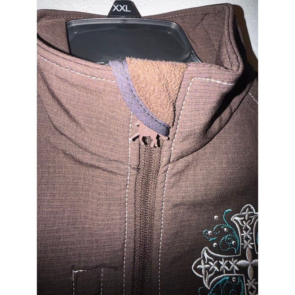 Cowgirl Hardware Girls 7/8 Jacket Brown Western Cross Embroidered Softshell - Picture 4 of 9